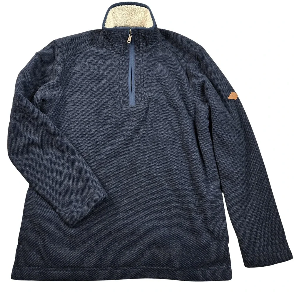 Orvis Sweater Mens Small Blue Sherpa Lined 1/4 Zip Fleece Knit Pullover Classic